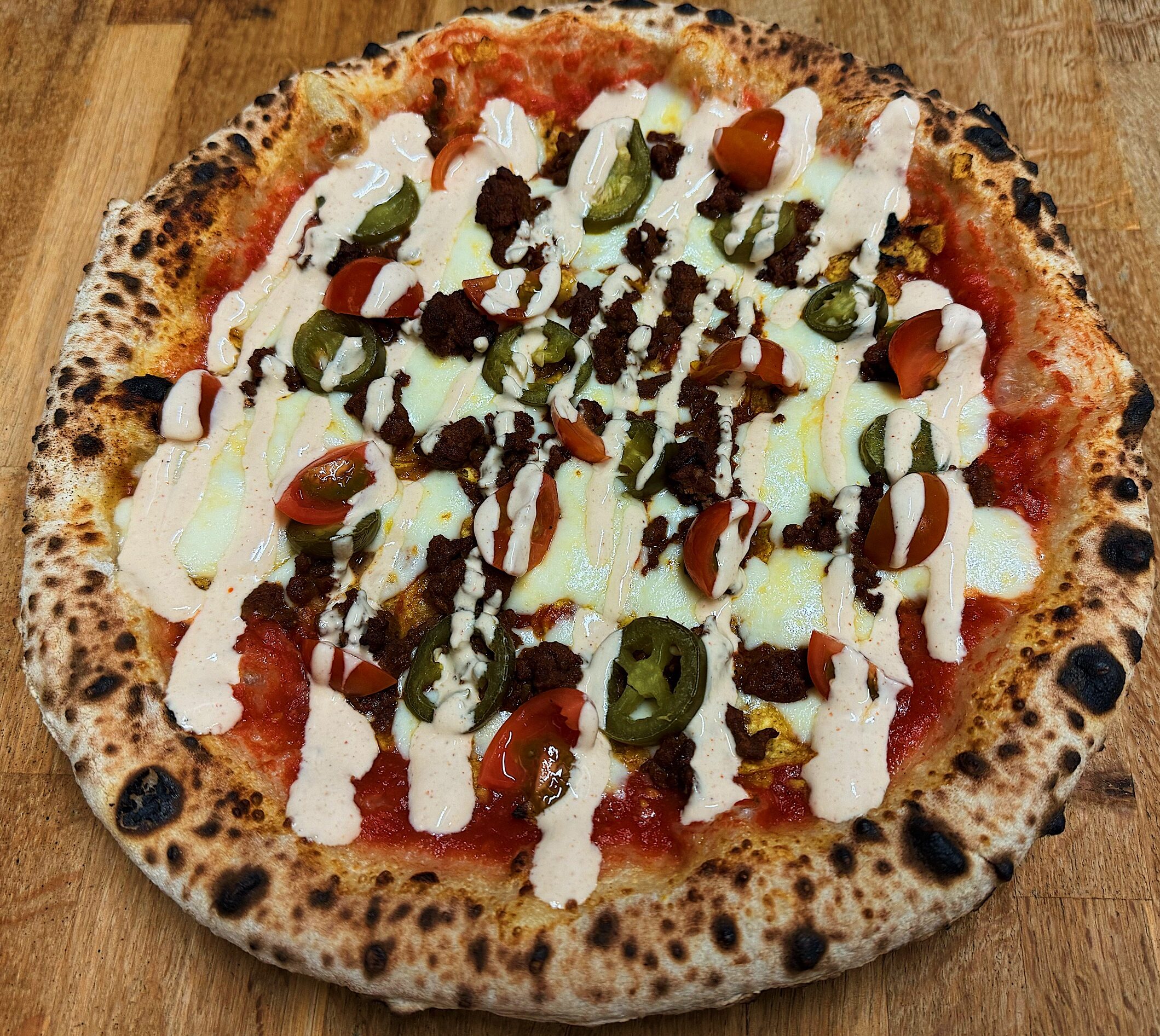 Spicy pizza with jalapeños