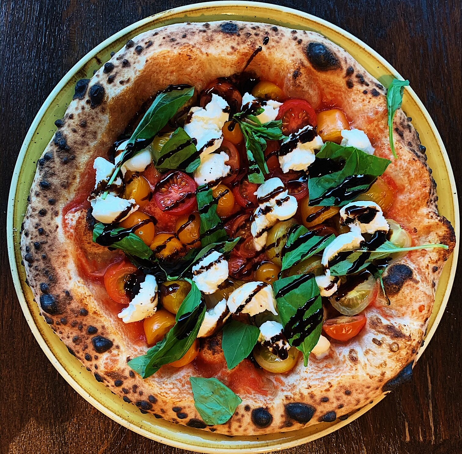Cherry tomato and burrata pizza